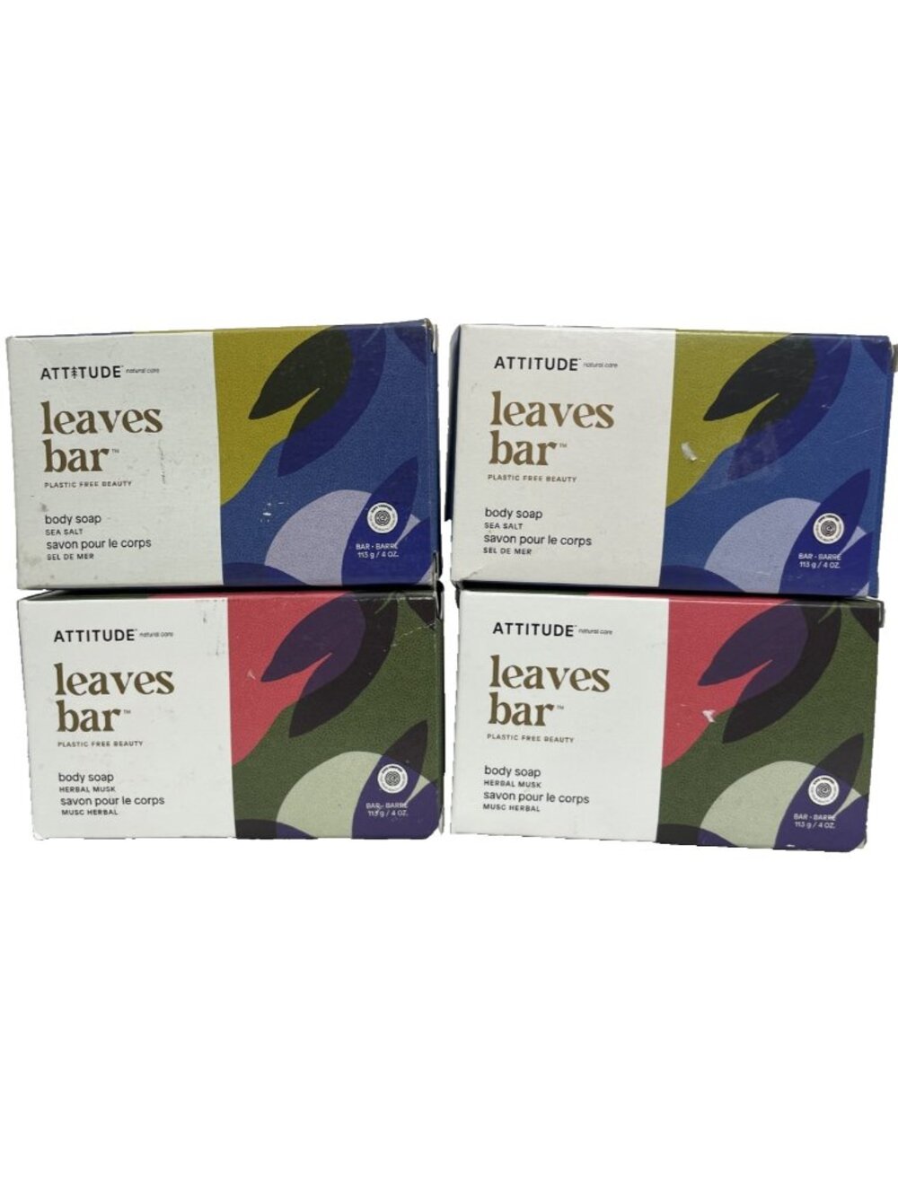 ATTITUDE Leaves Bar Body Soap Sea Salt & Herbal Musk Pack of 4 Lot Natural Care